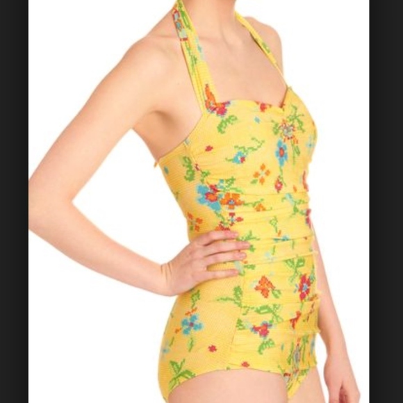 Esther Williams 50s Pinup Yellow Swimsuit 6 - Picture 1 of 8